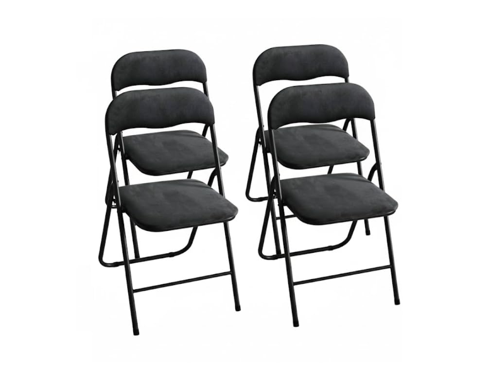 Generisch Klappstuhl 4er Set SAMT SCHWARZ | Eleganter Faltstuhl Gepolstert | Max. 100 kg | Robuster Gästestuhl, Platzsparend & Bodenschonend für Küche, Balkon & Events