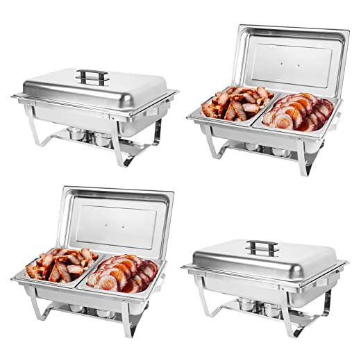 IMACONE Chafing Dish Buffet Set of 4, 8QT Stainless Steel Rectangular Chafers and Buffet Warmer Sets for Catering, Foldable Complete Set w/Half Size Food Pan, Lid, Fuel Holder for Event Party Holiday