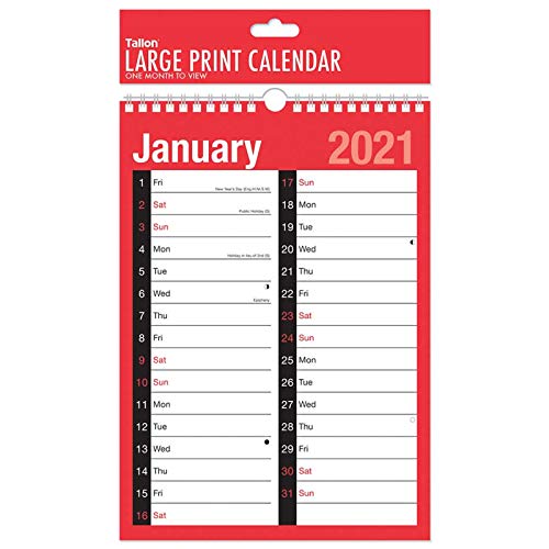 2021 Calendar Holidays And Notable Dates A4 Large Spiral Bound Month 