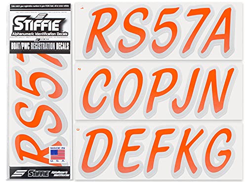 Image of STIFFIE Whipline Orange /Silver 3 inch Boat & PWC Registration Decals • Numbers Letters Stickers