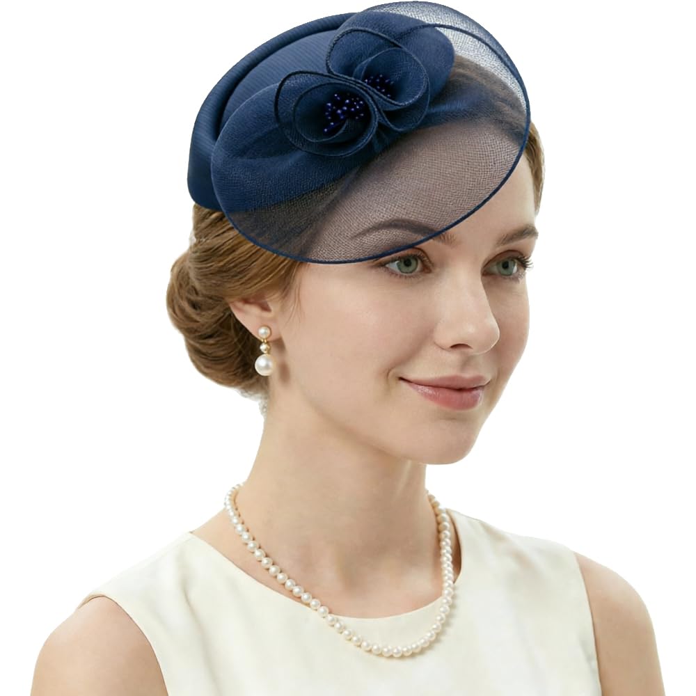 DRESHOW Fascinator Hats for Women Cocktail Tea Party Hat Netted Pillbox Hat Vintage Derby Hats for Bridal Wedding