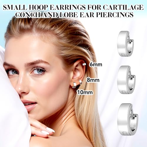 Small Gold/Silver huggie Hoop Earrings Statement Chunky Hoop Earrings Cartilage Earrings Conch Earrings 6mm 8mm 10mm Wide Hoop Earrings Set for Women Multiple Piercing2