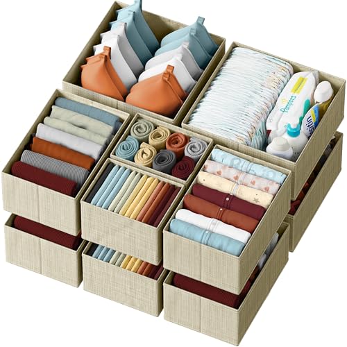 Drawer Organizer Clothes Set of 12 Beige - Dresser Organizer For Nursery, Bedroom, Closet - The Perfect Baby Clothes Organizers and Storage & General Nursery Organization or Dresser Drawer Organizers