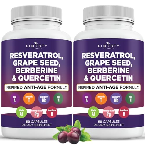 resveratrol berberine grape seed extract quercetin polyphenol supplement for women and men with noni extract n-acetyl cysteine acai extract - 2-pack