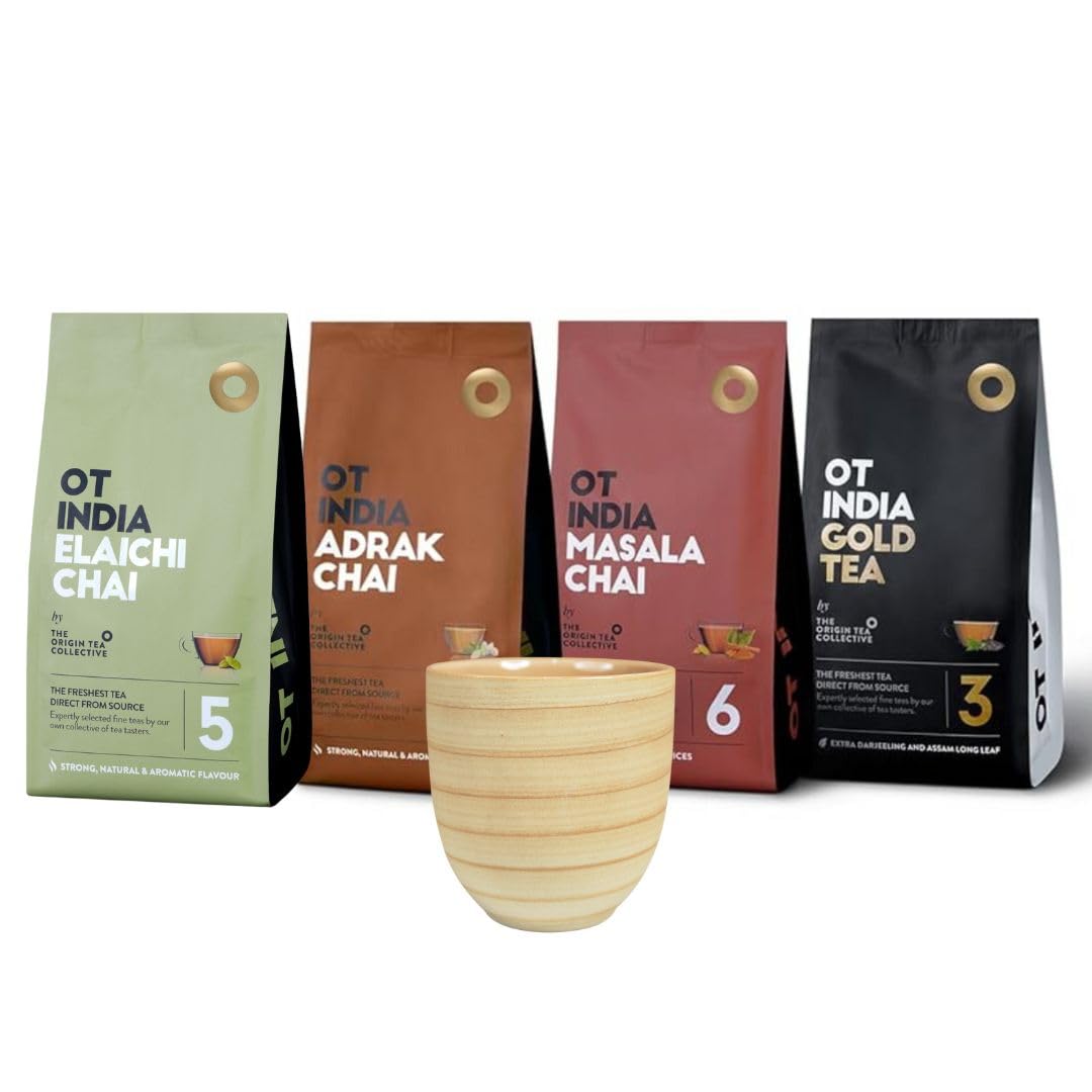 OT India Masala Chai, Gold Tea, Adrak Chai, Elaichi Chai (250gm x Pack of 4) with Kulhad Ceramic Cup (B0CV53HH1G) Amazon Price History, Amazon Price Tracker