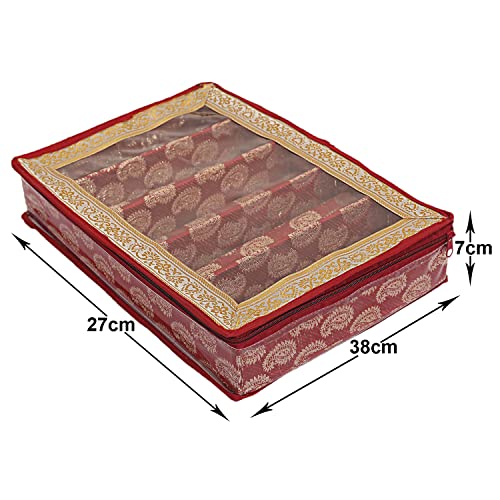 Image of Kuber Industries PVC Multipurpose Teardrop Pattern Laminated 5 Rod Bangle Box /Organizer /Case with Tranasparent Top (Red)-47KM0497