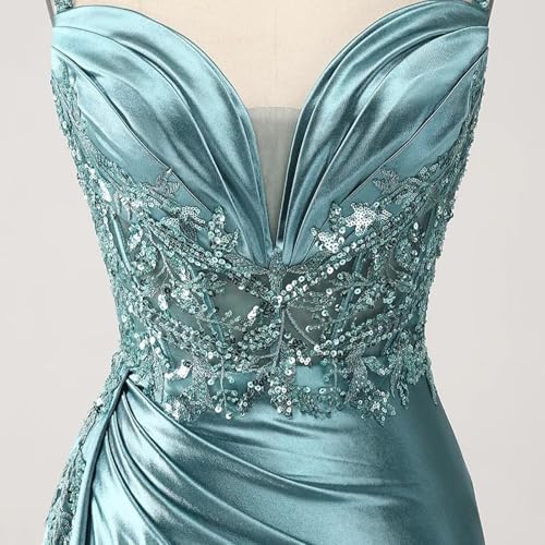 V Neck Prom Dresses with Sleeves Satin Mermaid Formal Evening Gown Long Bodycon Wedding Party Dress2