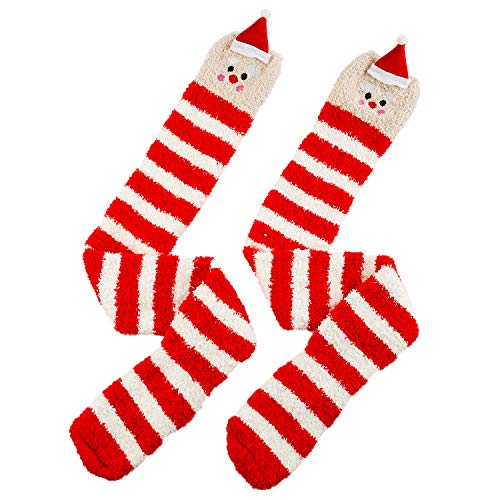 Image of Wander G Womens Over Knee High Fuzzy Socks Cute Cartoon Thigh High Stockings Warm Stripe Leg Warmers