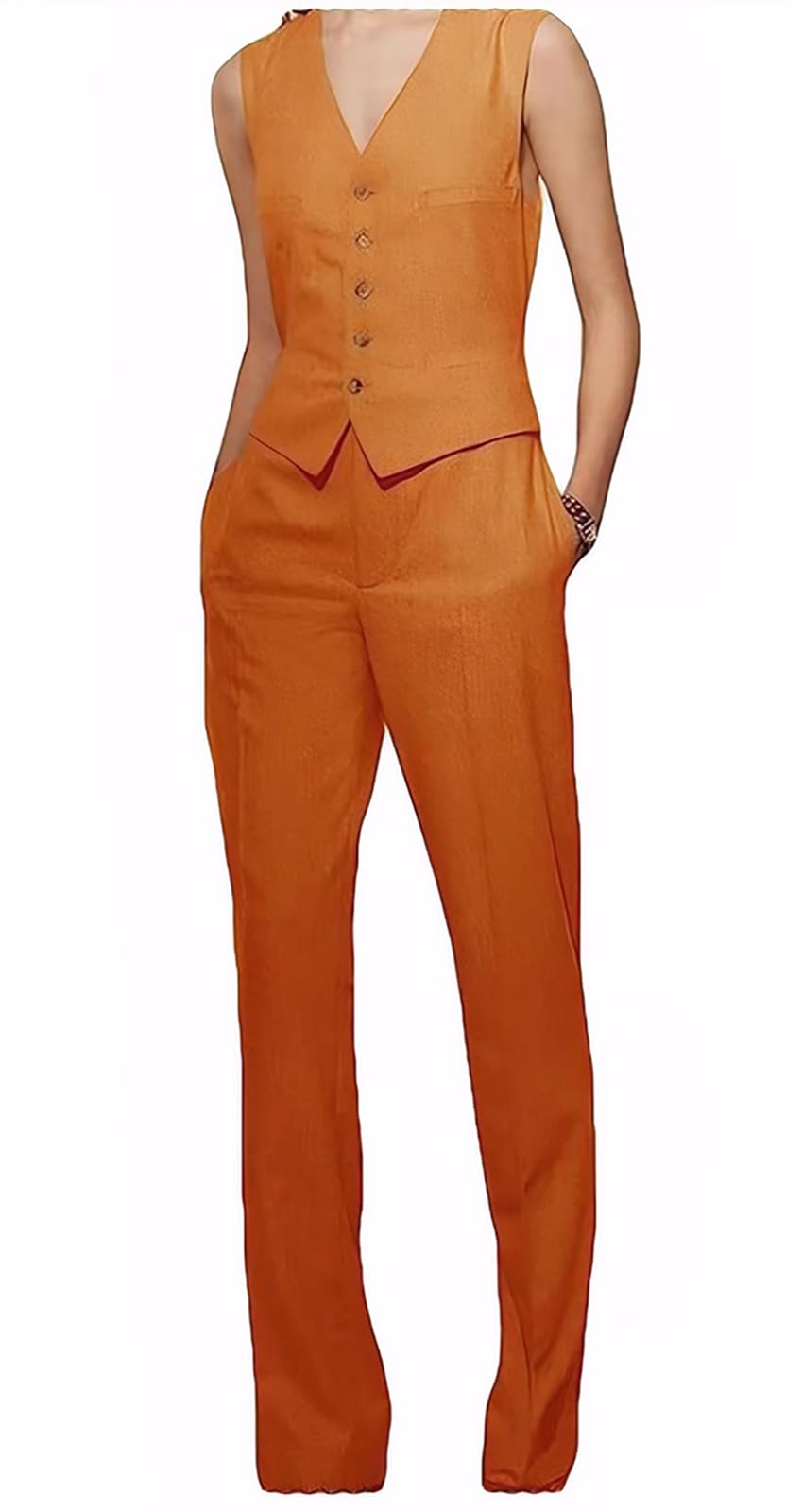 Mi Bo Tong Women Linen Suits 2 Pieces Set Lady Summer Casual Suits Vest Pants Elegant Waistcoat Tuxedos