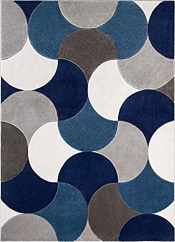 Image of Mordern Design Handmade Tufted Carpet Pure Woollen Export Quality Carpet for Living Room, Bedroom Hall [ Size 5 x 5 Round, Color White Blue ]
