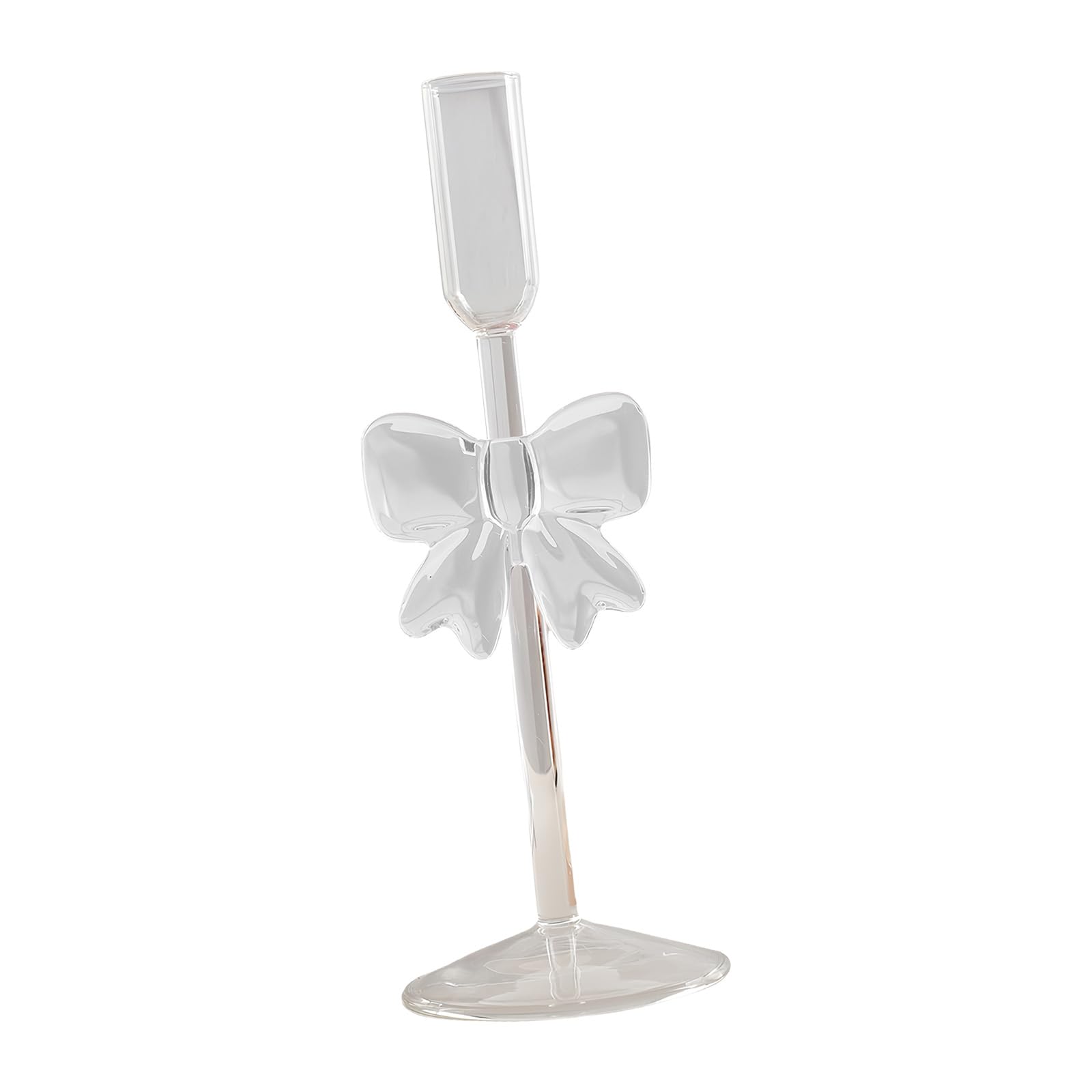 Carotoe Clear Handcrafted Bowknot Glass Holders Taper Candlestick Stand Ideal For Dining Table Decors Gift Bowknot Taper Holders