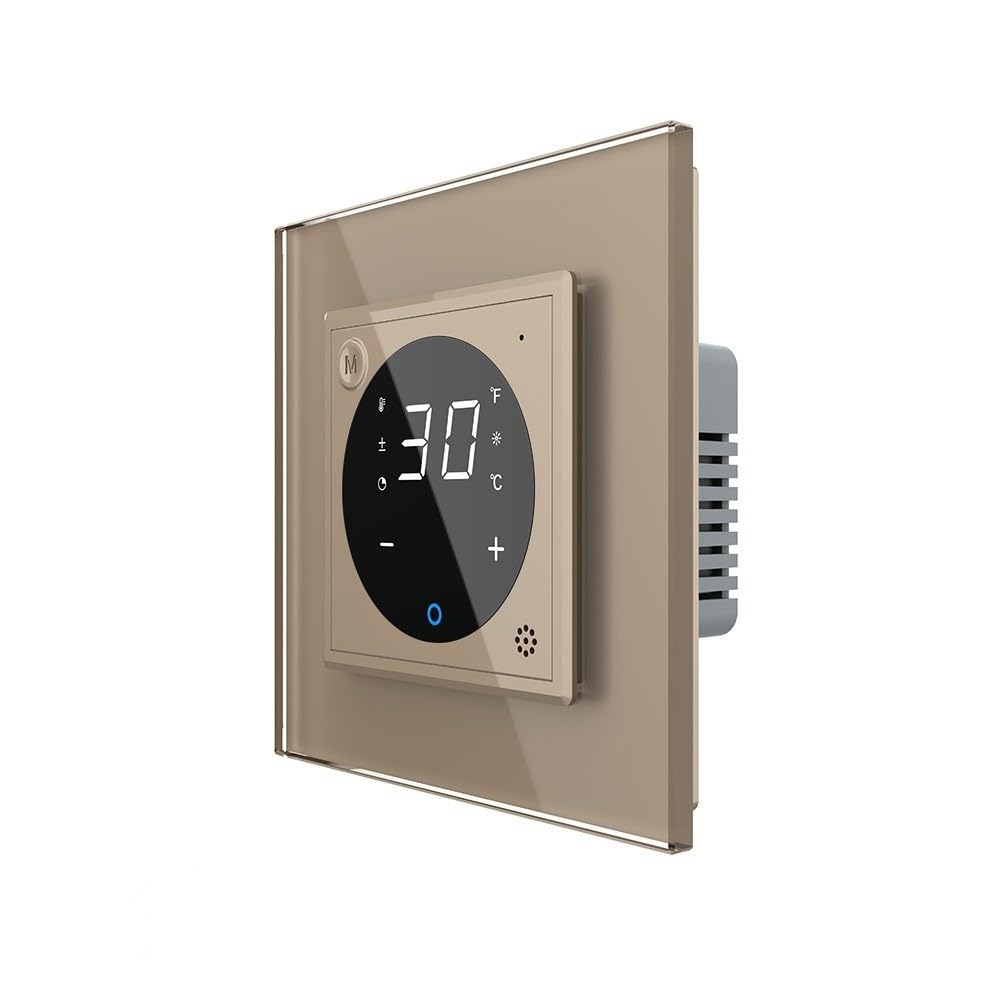Livolo - Termostato digital táctil con sensor de suelo, sensor de temperatura para suelo y calefacción eléctrica con servomotores dorados, incluye marco de cristal