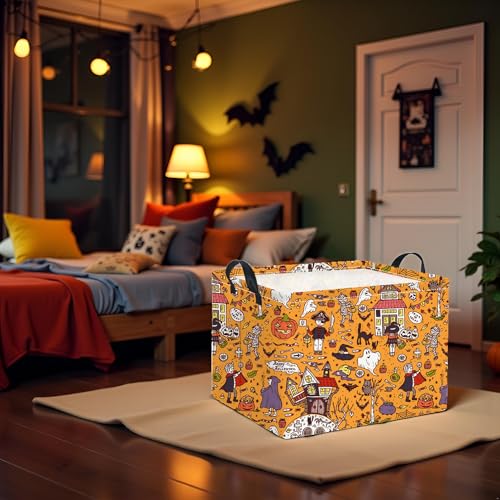 Image of Rectangular Halloween Basket for Boys and Girls Kids Trick or Treat Pumpkin Basket for Halloween Parties Cute Storage Bin Organizer Box Room Decor(Pirate Halloween)