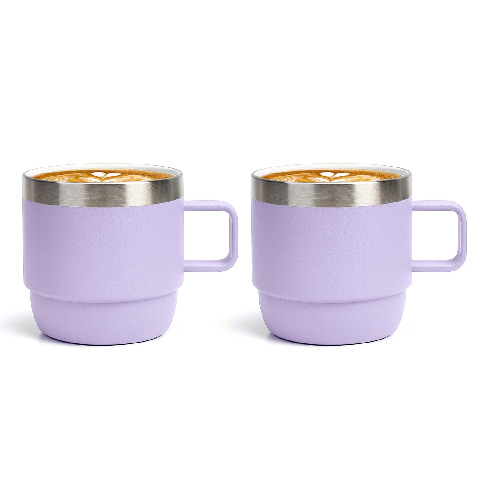 Zenbo 6 oz Espresso/Coffee Mug with Handle, Double Wall Vacuum Insulated 18/8 Stainless Steel Ceramic Lined Cups, Coffee, Tea, Hot &amp; Cold Drinks, No Sweat, Dishwasher Safe（Lilac-2Pack）