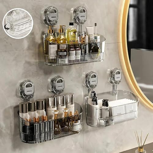 FAFOUR No-Drill Bathroom Suction Storage Box, Large Capacity & Strong Load-Bearing, Glacier Pattern Suction Cup Shower Caddy Hanging Shower Shelf Heavy Duty Shower Organizer (Clear)