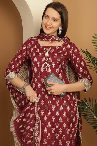 Image of Rajnandini Women's Cotton Foil Print Kurta Set with Dupatta (JOPLST230-31-38-P)