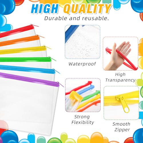 Image of Feifeiya 48 Pcs Clear PVC Pencil Pouch Bulk 8.66 x 5.71 Inch Pencil Case Soft Pencil Bag Transparent Zipper Pencil Pouch for Kids Girls Boys School Supplies Travel Storage(Colorful)