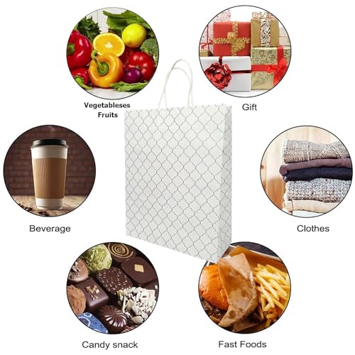 Image of Aakriti Craft Paper Bags - Elegant White Gift Bags with Geometric Design & Rope Handles | Small Boutique Shopping Bags for Retail, Gifts & Merchandise (10 PCS, 10x8x3 Inch)