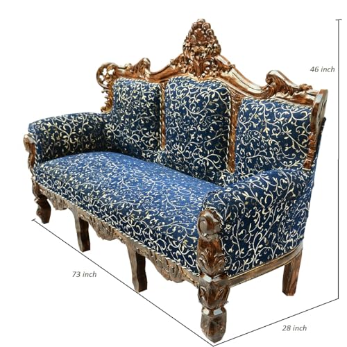 Image of Wooden 5 Seater Sofa Set, Solid Wood Sofa 3+1+1 with Cushion Seating, Traditional Design Furniture for Living Room, Home, Office, Bedroom