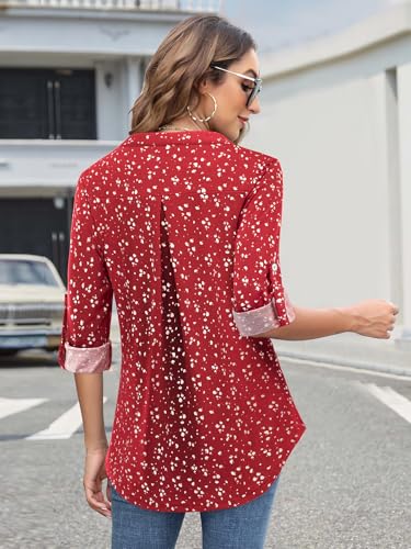 Image of Bulotus 3 /4 Length Sleeve Womens Striped Tops Zipper V Neck Collared Blouses Business Casual Tunics 2026 Spring Trendy
