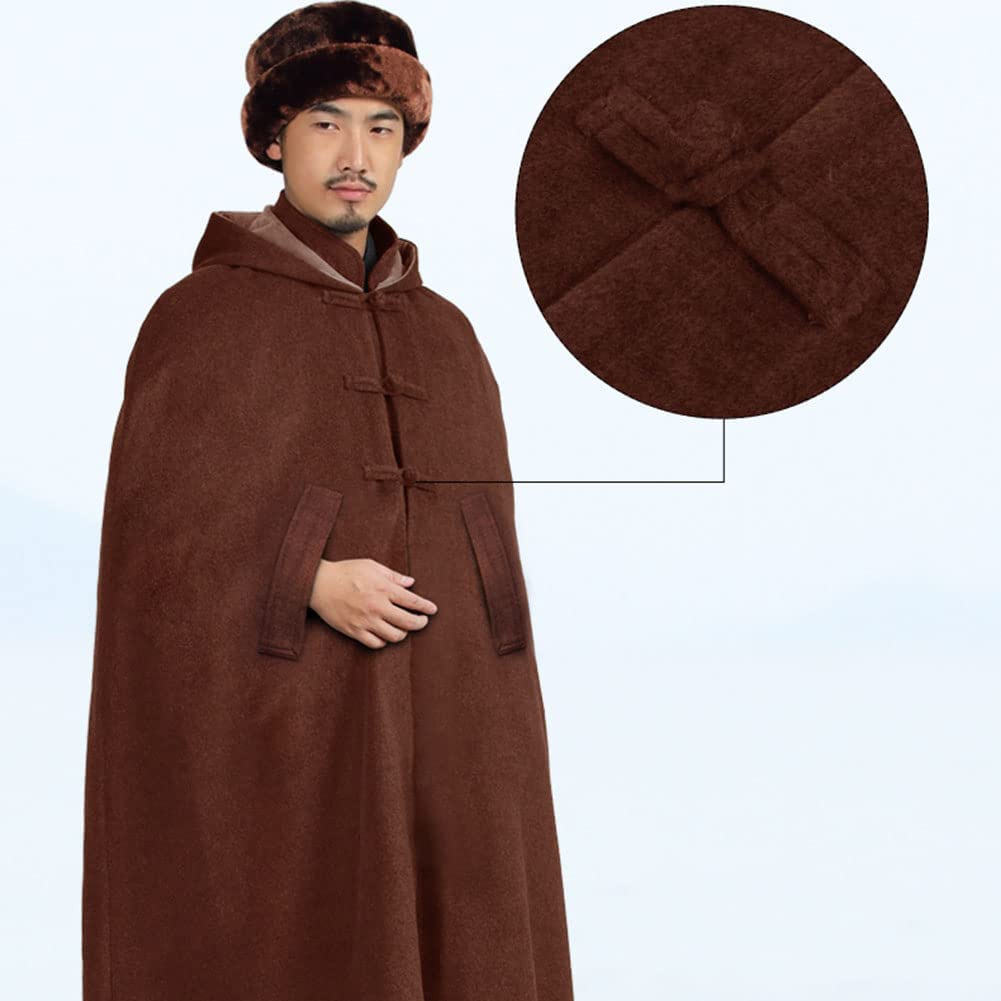Mantello da monaco da meditazione buddista con cappuccio ispessito da uomo, rosso, S3