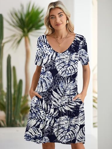Image of BELAROI Women Casual Summer Dresses Loose Tshirt Beach Sundress V Neck Plus Size Swing Tunic Pockets