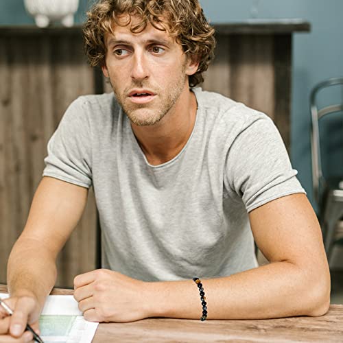 10 Pcs Triple Protection Bracelet Hematite Black Obsidian Tiger Eye Stone Beaded Bracelets for Men Women Stretch Bracelets3