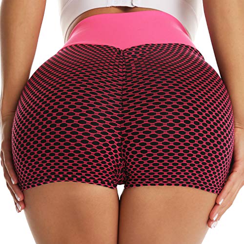 Beurlike High Waisted Yoga Shorts for Women Workout Butt Lifting Tummy Control Biker Shorts Sports Gym Running Beach Shorts(RoseL)