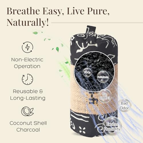Image of Charcoal Air Purifier (Black Doodle) - Non-Electric, Reusable Odor & Moisture Absorber with Coconut Shell Charcoal for Home, Car, Closet & Office.(400gm & 250g), Combo of 2