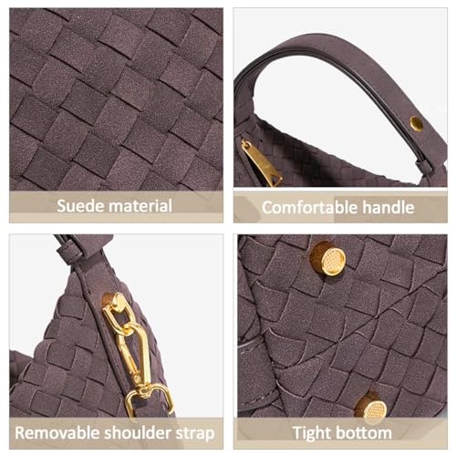 Suede Shoulder Bag for Women Retro Crescent Woven Hobo Purses Slouchy Crossbody Handbag with Adjustable Strap3