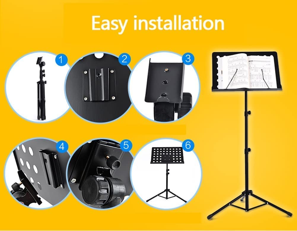 Pupitre de Musique Pupitres de Musique Support de Musique en Hauteur réglable Pupitres de Musique en tôle Pliables avec Plateau Pliant Étagère Pratique Unique