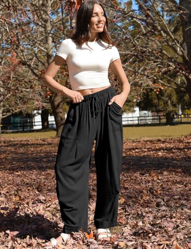 TARSE Women Linen Baggy Harem Pants Summer Drawstring Casual Lounge Pant 2025 Beach Travel Vacation Clothes with Pockets2