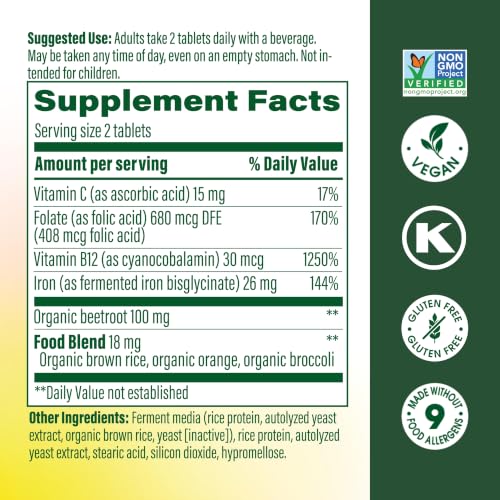 MegaFood Blood Builder Iron Supplement, Energy Support, 72 Mini Tablets - Image 3