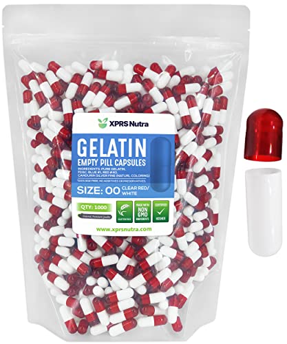 Image of XPRS Nutra Size 00 Empty Capsules - 1000 Count Empty Gelatin Capsules - Pills DIY Capsule Filling - Fillable Pill Gel Caps for Do-It-Yourself Supplements (Clear Red /White)