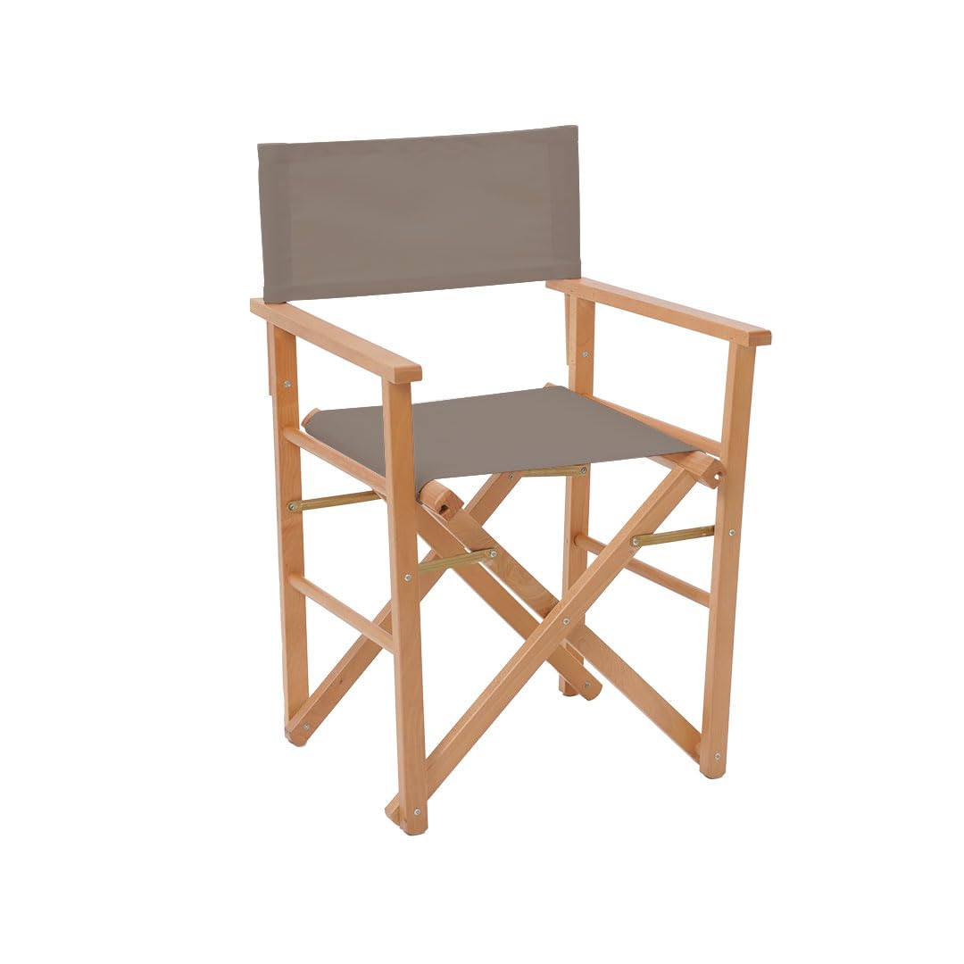 Danieli - Sedia da Regista in Legno per Esterni - Sedie Pieghevoli da Giardino in Legno di Faggio - Telo 100% Acrilico in Diverse Colorazioni - Ideali per Giardino, Terrazza, Spiaggia (Tortora)