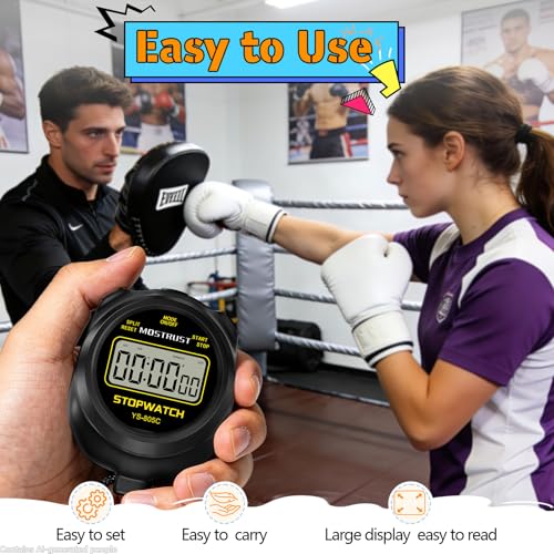 Digital Simple Stopwatch Timer, Single Lap Countdown Timer with On/Off, AAA Battery (Included) for Kids Students Coaches, Black - Image 3
