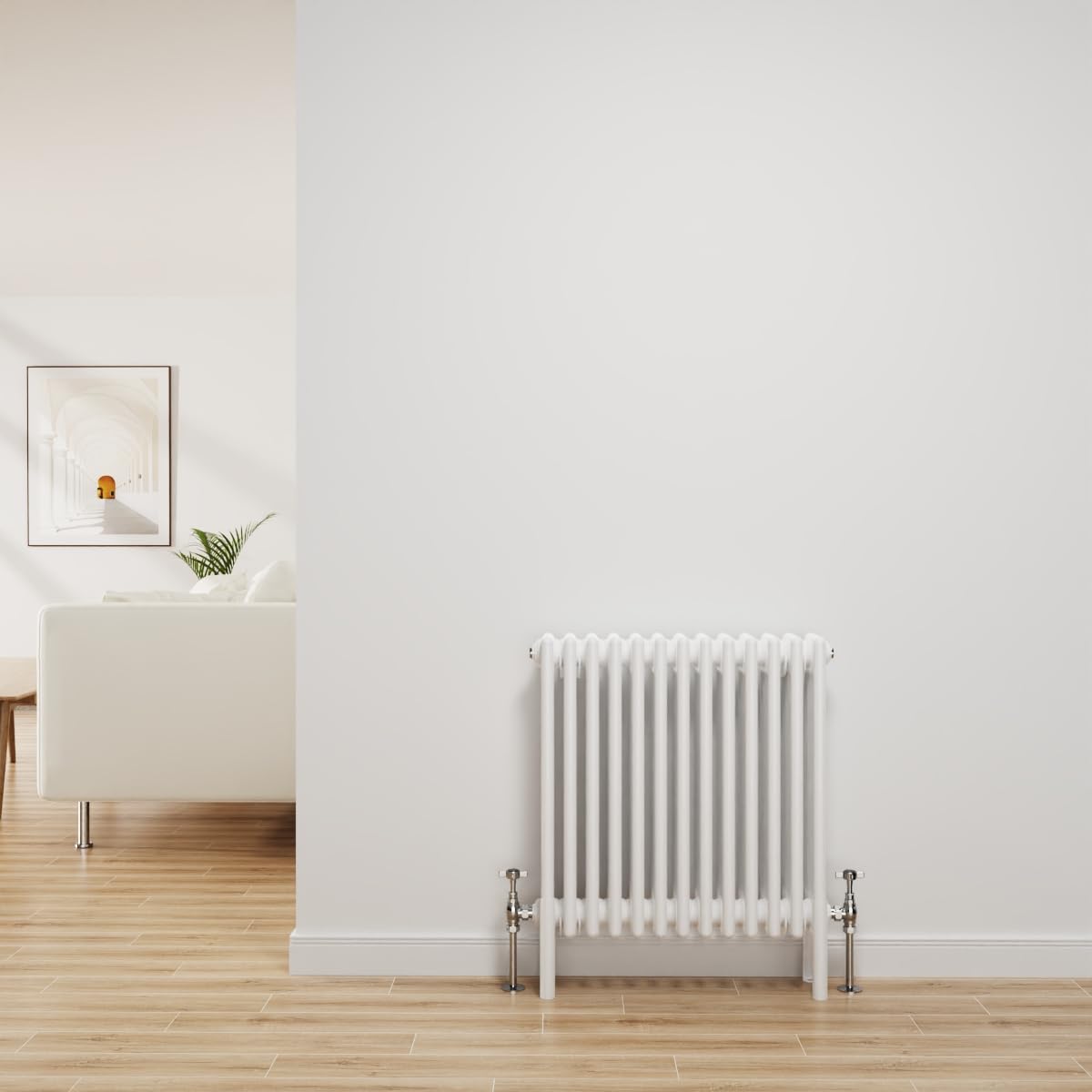 Nrg Gloss White Traditional Radiator Cast Iron 4 Column Horizontal Central Heating Bathroom Radiators 600X605mm