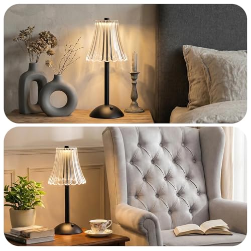 Image of Liliful 4 Pcs Cordless Table Lamp Rechargeable Touch LED Small Gold Portable Battery Operated USB-c Desk Lamp 3 Color Dimmable for Bedroom Living Room Dining (Black,Rose Style)