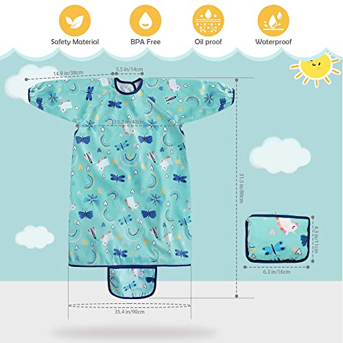JinBei Baby Bibs with Sleeves,Toddler Feeding Bibs Coverall Long Sleeve Baby Apron for Painting,Waterproof Adjustable Wipe Clean Attaches to Highchair Weaning Bibs for Infant 6 Month to 5 Years,Blue - Image 2