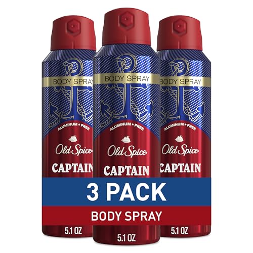 Old Spice Aluminum Free Body Spray for Men, 24/7 Odor Protection, 24/7 Lasting Fragnance & Freshness, Cologne Quality Scent, Captain with Bergamont Scent, 5.1 oz (Pack of 3)