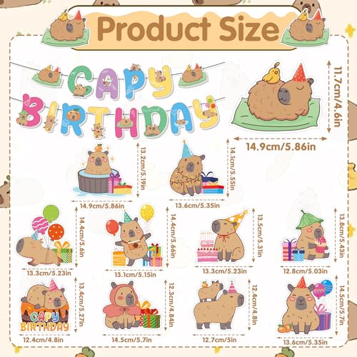 Image of Capybara Birthday Party Banners Hanging Swirls Decorations 12PCS | Capybara Party Banners 12pcs, Glitter Swirls Decor, Cardstock Pieces, Cute Capybara Theme, Birthday Party Decor for Kids