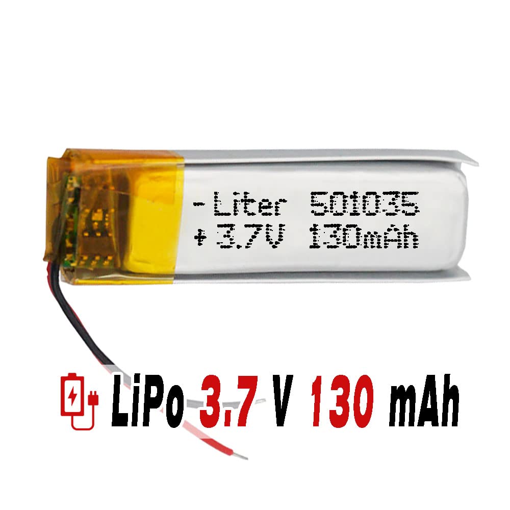 Batería 501035 LiPo 3.7V 130mAh 0.481Wh 1S 5C Liter Energy Battery para Electrónica Recargable teléfono portátil vídeo smartwatch Reloj GPS - No Apta para Radio Control 35x10x5mm (130mAh|501035) — view 3