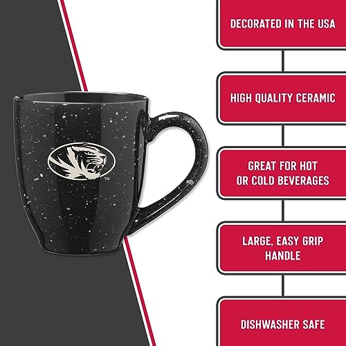 Image of Rico Industries NCAA Missouri Tigers Black Personalized 16 oz Team Color Laser Engraved Speckled Ceramic Coffee Mug