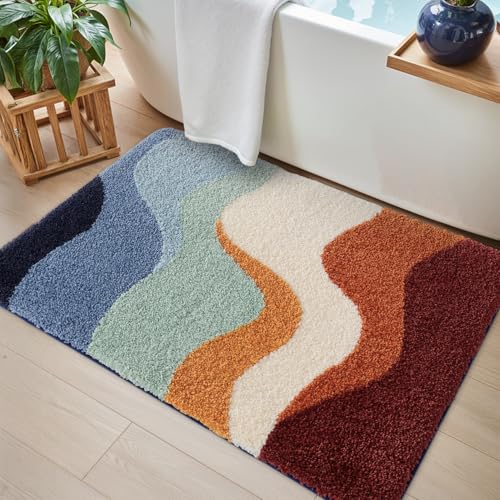 DEXI Tapis Salle de Bain 40 x 60 cm, Antidérapant et Absorbant, Lavable en Machine, Doux et Confortable pour Douche, Baignoire, Multicolore