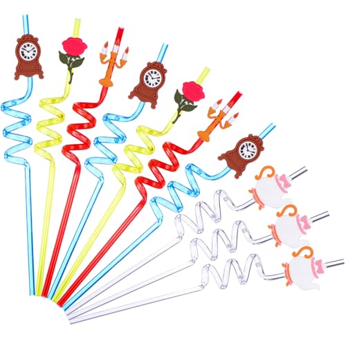 Potchen 16 Pcs Rose Beauty Princess Straws Colorful Beauty Princess Party Supplies Spiral Drinking Straws for Birthday Wedding Engagement Party Decorations