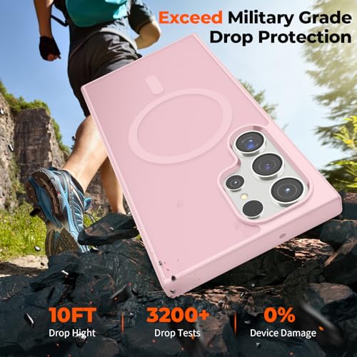 Image of SUPFINE Magnetic for Samsung Galaxy S23 Ultra Case with Screen Protector, (Built-in Magnets) (Military Grade Drop Protection) Slim Translucent Shockproof Phone Case,Pink