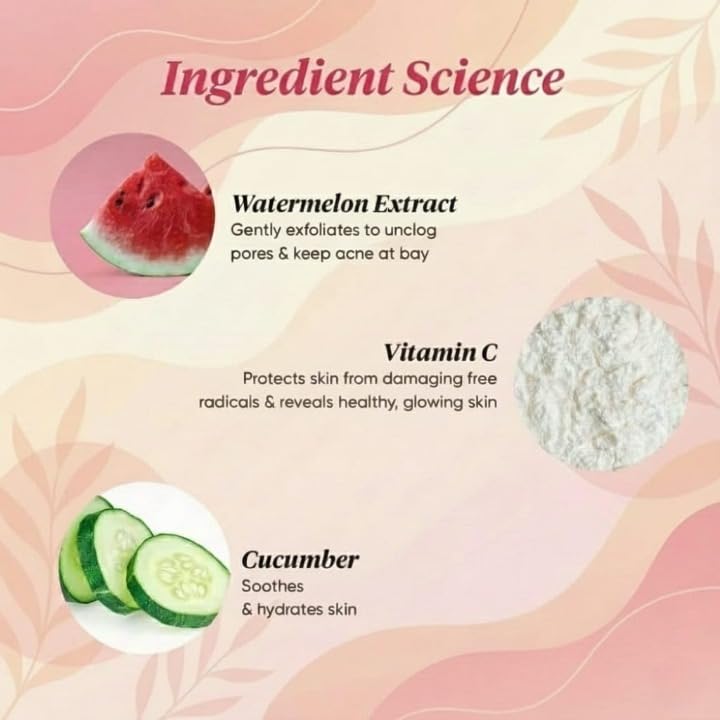 Watermelon Super Glow Gel Face Wash for Glowing Skin | Oil Free | Removes Excess Oil & Dirt | For Combination & Oily Skin | For Women & Men | 100ml