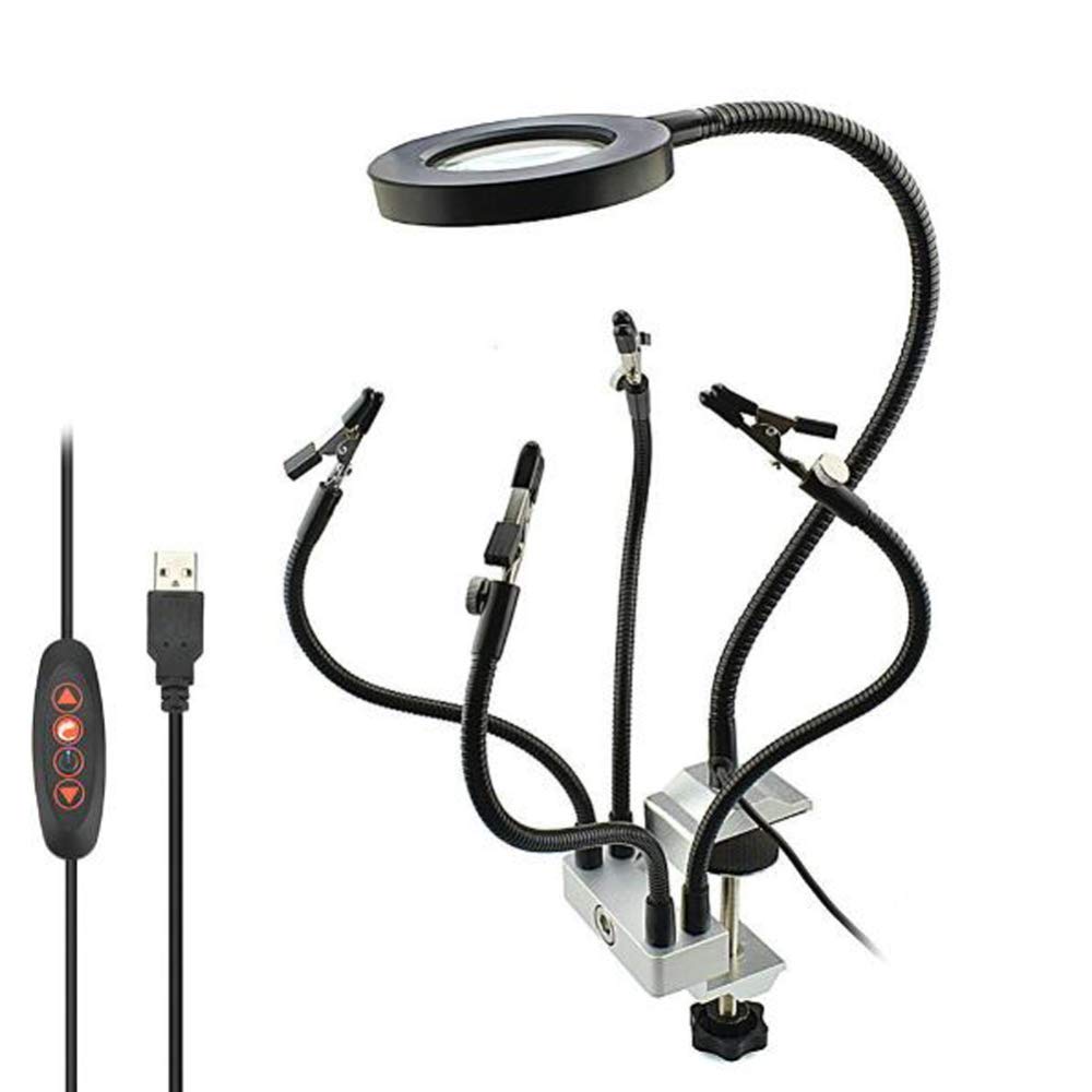 Lupa i lampa biurkowa z podświetleniem LED 3X klips do naprawy rąk pomocniczy uchwyt na klips Lupa biurkowa z regulowaną jasnością