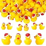 Gukasxi Lot de 50 mini canards miniatures en résine avec chapeau de Noël, figurines déc...