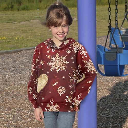 Kids Hoodies Sweaters Christmas Xmas Snowflake Hooded Sweatshirts with Big Pockets for Boys Girls B04003724